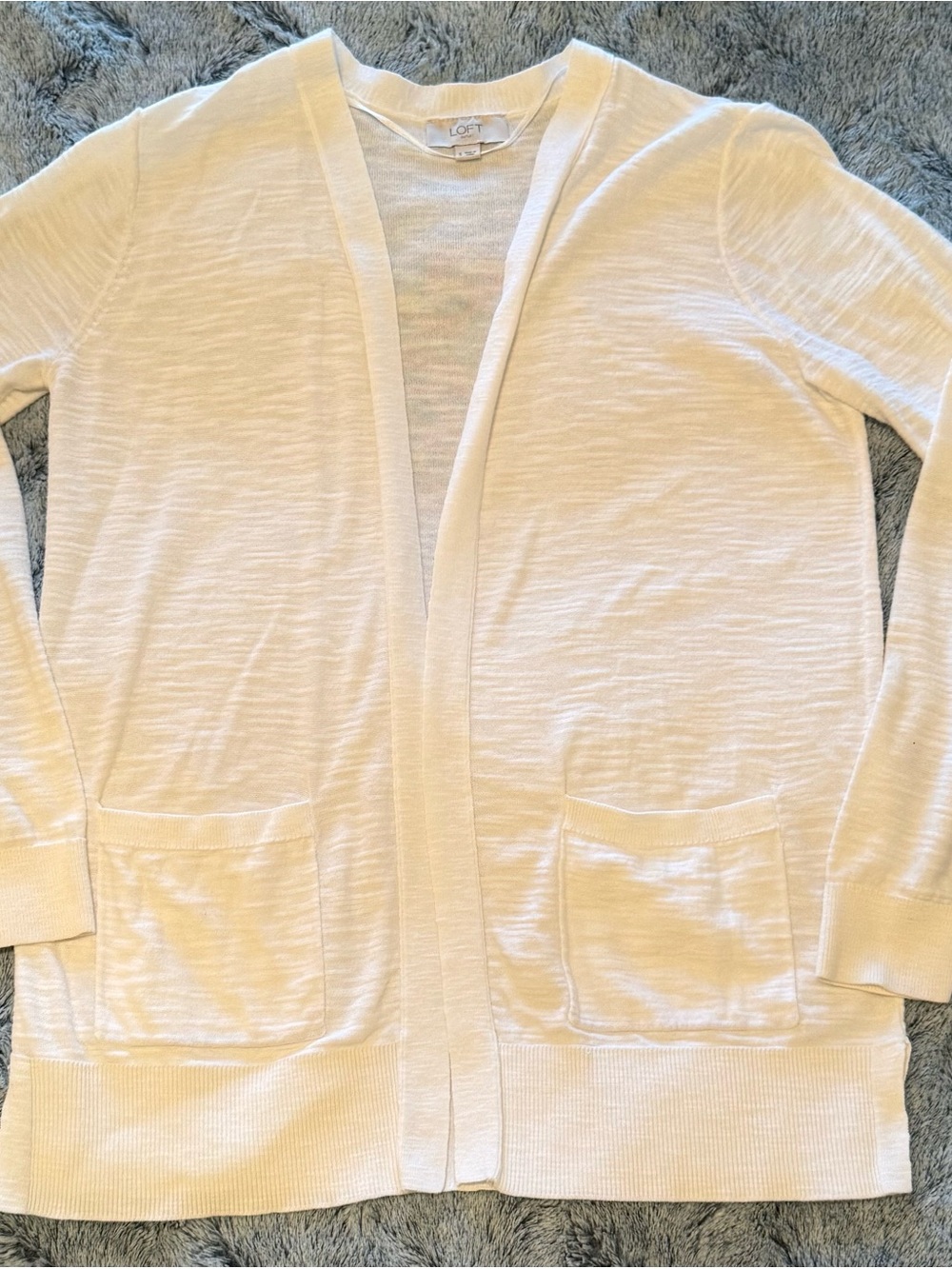 LOFT | Cream Open-Front Pocket Cardigan | Size = S